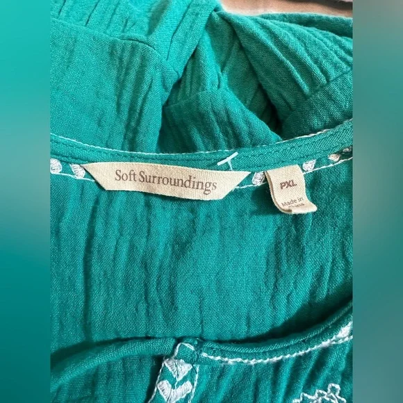 SOFT Surroundings Tropical Green JOLIE EMBROIDERED Cotton MIDI Dress PXL #1619 - Picture 11 of 12
